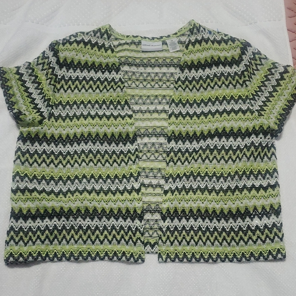 Alfred Dunner Lime, Black & White Zigzag Knit Top